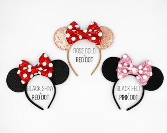 Polka Dot Mouse Ears Headband | Magic Mouse Ears | Polka Dot Bow Ears | Polka Dot Headband Ears | Choose Ear + Bow Color