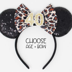 40th Birthday Mouse Ear | Cheetah Mouse Ear Headband | 40th Birthday Ears | Flirty 40 Birthday Mouse Party | Any Age