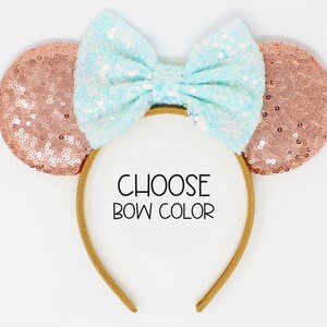 Rose Gold Mouse Ears 20+ Colors | Choose Bow Color | Rose Gold White Sequin Mouse Ears for All Ages