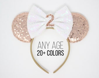 2nd Birthday Mouse Ears| Rose Gold Ear | Mouse Ear Headband  | Mouse Ears | Mouse Party | Party Sequin Bow | Birthday Outfit