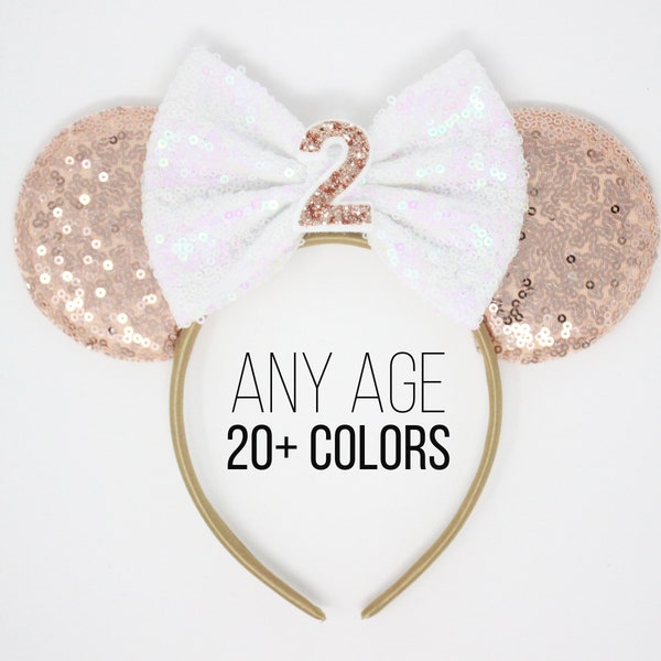 2nd Birthday Mouse Ears| Rose Gold Ear | Mouse Ear Headband  | Mouse Ears | Mouse Party | Party Sequin Bow | Birthday Outfit