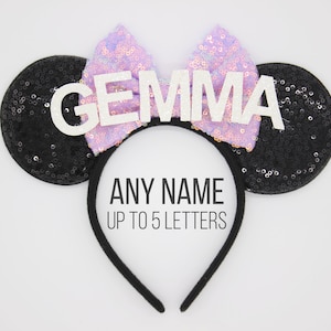 Custom Name Mouse Ears Headband | Any Name up to 5 letters Mouse Headband with Bow | Choose Color and Name