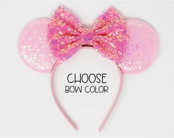 Candy Pink Sequin Mouse Ears | Choose Your Bow Color