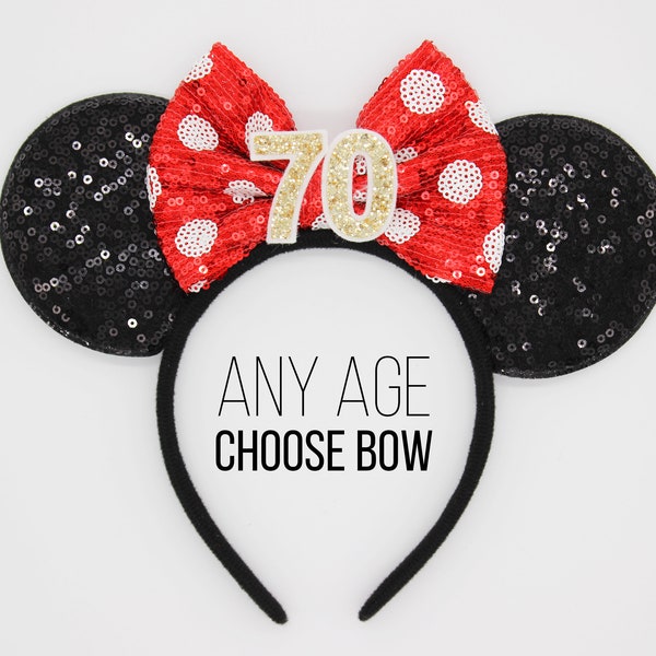 70th Birthday Mouse Ear | Polka Dot Mouse Ear Headband | 70th Birthday Ears | Sassy 70 Birthday Mouse Party | Choose Color Any Age