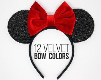 Velvet Bow Mouse Ears Headband | Ears Birthday Headband | Ear Headband | Velvet Headband Ears | Colored Ears | Choose Colors