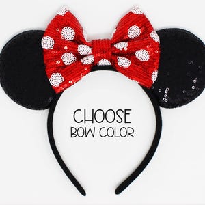 Mouse Ears 20+ Colors | Choose Ear + Bow Color | Red Rose Gold Black Sequin Candy Color Mouse Ears for All Ages