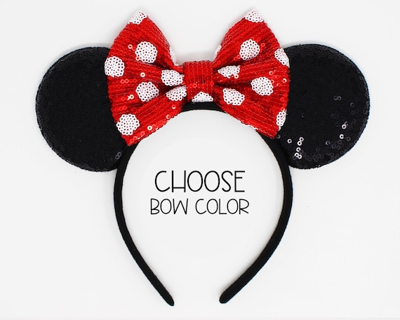 Black Sequin Mouse Ears | Custom Color Bow Headband - Etsy