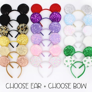 Mouse Ears One Size | Rose Gold Mouse Ears | Black Sequin Mouse Ears | Candy Color Mouse Ears | Choose Ear + Bow Color