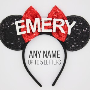 Custom Name Mouse Ears Headband | Any Name up to 5 letters Mouse Headband with Bow | Choose Color and Name