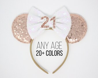 21st Birthday Mouse ears One Size | 21st Birthday Mouse Ears | Mouse headband | Party ears | Rose Gold Mouse ears | Choose Ear + Bow Color