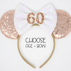 60th Birthday Mouse Headband | 60th Birthday Ears | 60th Birthday Mouse Ears | 60th Birthday Ears | Choose Age + Bow Color