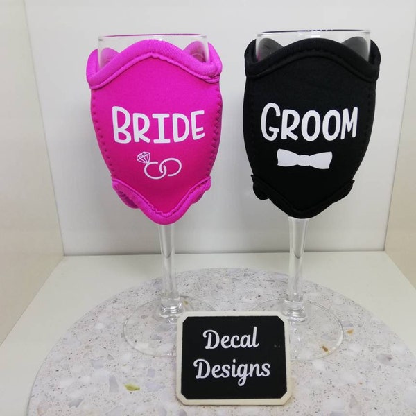 Personalised Wine Glass Koozie, Wine Glass Holders, Wine Glass Coolers, Bridal Wedding Party Gifts, Custom Wine Cooler