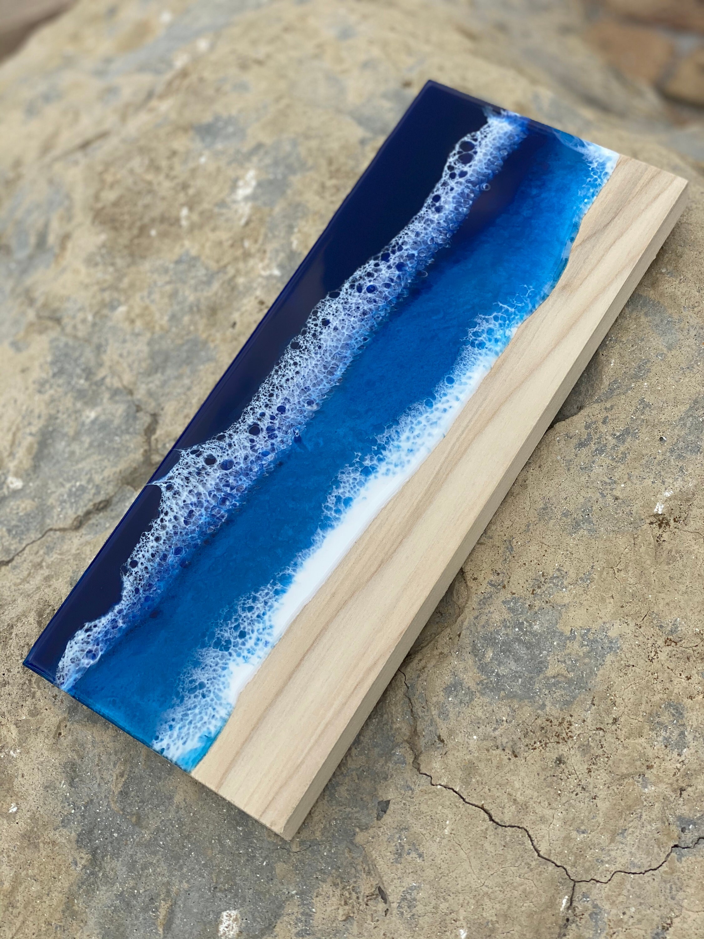 Ocean Resin Wall Art Wood Wall Art Midcentury Ocean Epoxy Etsy