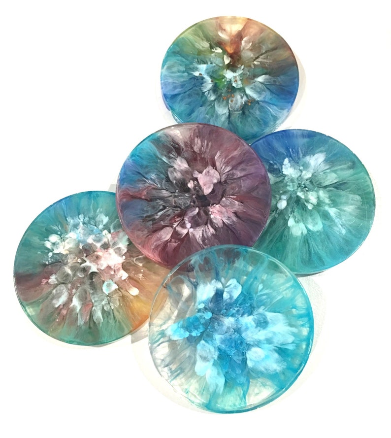 Resin Coasters Alcohol Ink Coasters with Resin Wood Coaster Etsy