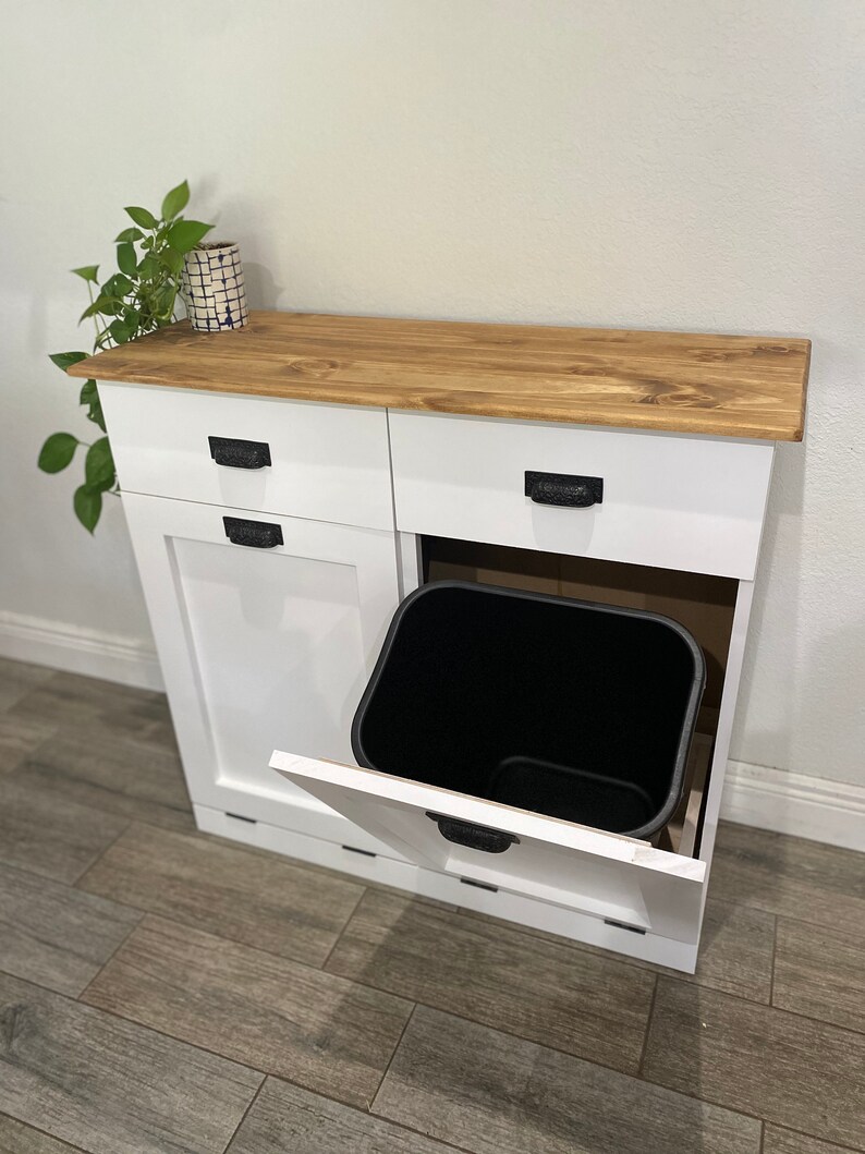 Trash Can Cabinet Double Trash Bin Tilt Out Door & Double ...