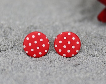 Rote Polka Dot Ohrringe, Retro Ohrringe für Frau, Titan Ohrringe hypoallergen, Rot weiß Polka Dots, Strumpffüller für Frau