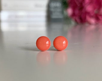 Coral earrings, Tiny coral studs earrings, 6 mm studs, Living coral earrings, Modern earrings minimalist, Kids jewelry, Titanium earrings