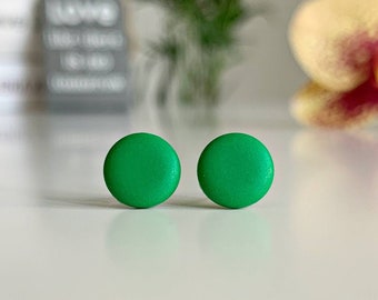 Green stud earrings simple, Flat round studs, Geometric green earrings, Titanium post, Mens studs green, Minimalist earrings green,