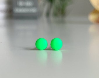 Neon green earrings, Funky earrings, Summer earrings simple, Tiny earrings, Green stud earrings, 4 mm stud earrings, Minimal earrings