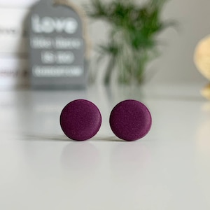 Matte round violet studs, Dark purple stud earrings, Titanium jewelry, Everyday studs, Purple studs minimalist, Round earrings deep purple