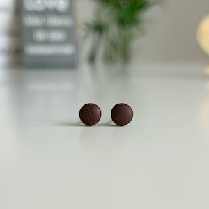 Minimal earrings brown, Tiny dark brown studs, 4 mm titanium earrings, Simple dark brown post earrings, Geometric studs, Gift under 10