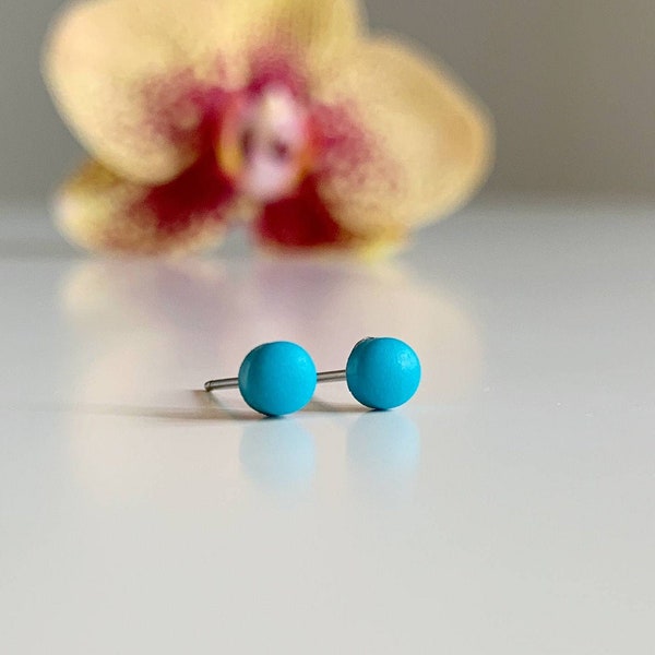 Turquoise earrings, Tiny stud earrings, Titanium earrings, Small studs turquoise, Petite earrings, Minimal studs, Turquoise post earrings