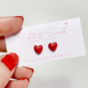 Tiny Red Heart Earrings, Valentines Gift, XOXO earrings for her, Titanium earrings, Gift for wife, Red heart earrings, Gift for girlfriend