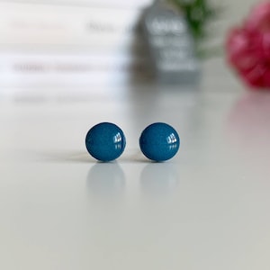 Small blue stud earrings, Dark teal round earring studs, Geometric stud earrings, Earrings for woman, Elegant earrings, Teal blue earrings