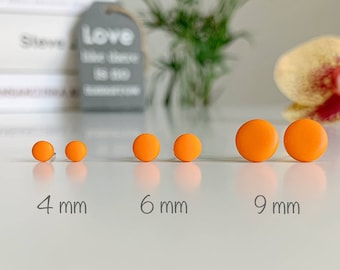 Orange stud earrings, Everyday studs orange, Simple earrings, Orange jewelry, Round orange studs 9 mm, 6mm studs, 4 mm tiny orange posts