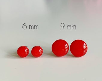 6 mm, 9 mm rode oorknopjes, kinderoorbellen, moderne rode oorbellen, titanium post hypoallergeen, eenvoudige oorknopjes, ronde studs eenvoudig