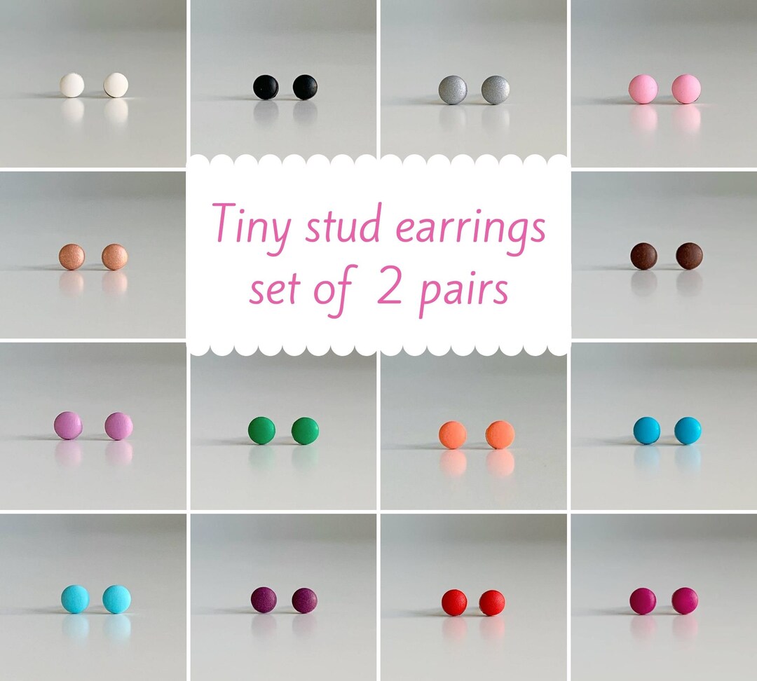 Tiny Stud Earrings Set of 2, Titanium Earrings, 4 Mm Studs, Set of 2 ...