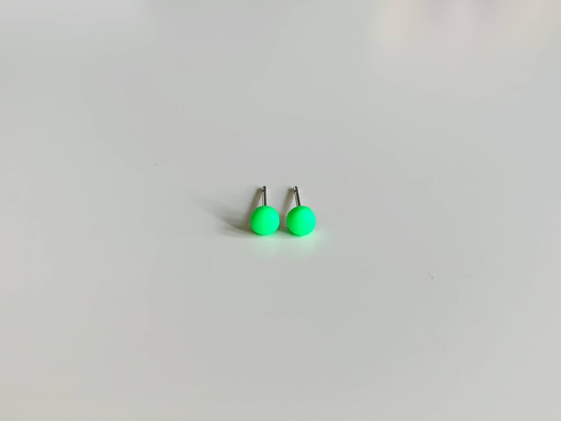 Neon green post earrings, Titanium earrings, Party earrings, Neon green earrings, LGBT earrings, Rave earrings neon green, Neon jewelry image 4