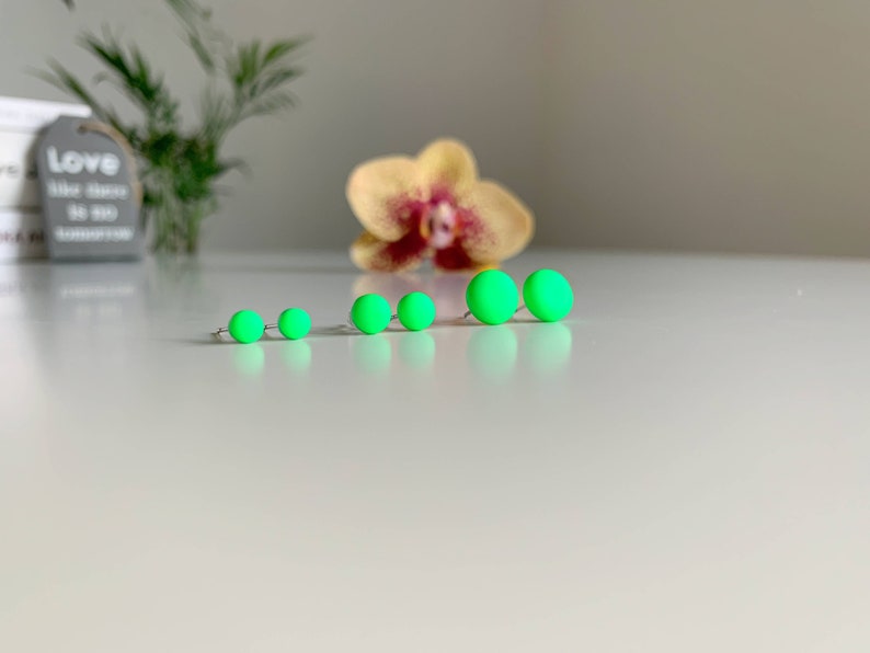Neon green post earrings, Titanium earrings, Party earrings, Neon green earrings, LGBT earrings, Rave earrings neon green, Neon jewelry image 8