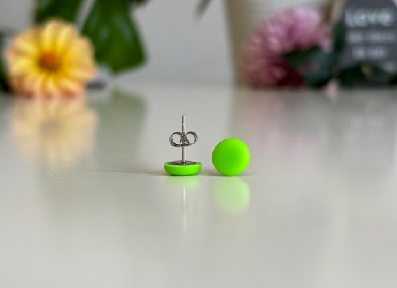 Neon Green Earrings Green Stud Earrings Simple Neon Earrings Fun Earrings Bright Earrings Summer Rave Earrings Flat Round Studs Etsy