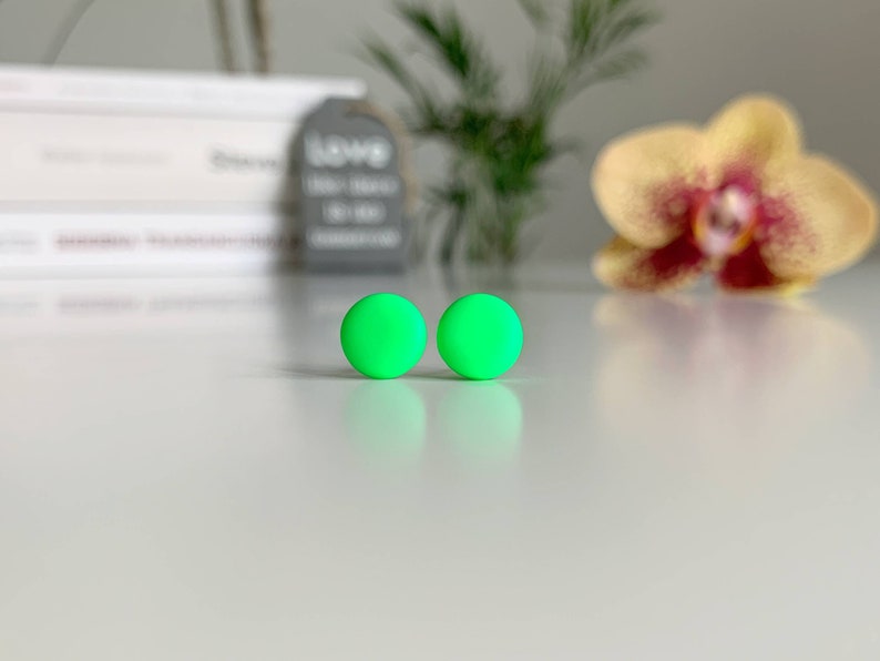 Neon green post earrings, Titanium earrings, Party earrings, Neon green earrings, LGBT earrings, Rave earrings neon green, Neon jewelry image 7