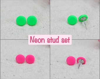 Neon stud earrings set of 2, Funky earrings, Summer earrings simple, Neon earrings hypoallergenic, Titanium earrings, Party earrings set