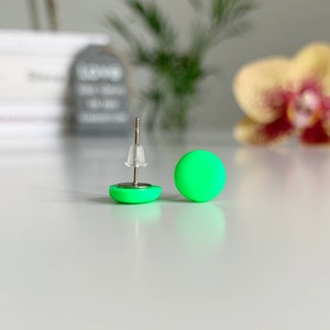 Neon green post earrings, Titanium earrings, Party earrings, Neon green earrings, LGBT earrings, Rave earrings neon green, Neon jewelry image 6