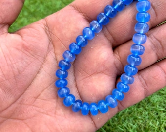 AAA Blue Chalcedony Beads: Rondelle Cabochon Gemstone, 8-10mm