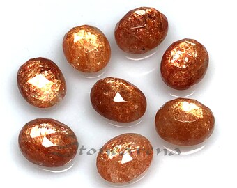 21 CRT, Natural Orange Sunstone Rose Cut Gemstone, Oval Shape Sunstone Cut Stone, Pendant Size Sunstone Birthstone, 10x8 MM, 8 Pcs Lot,