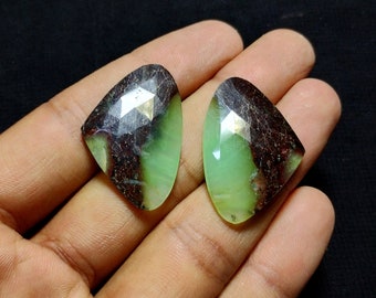 Natural Bio Chrysoprase Faceted Gemstone Pair, Fancy Shape Chrysoprase Rose Cut Pair, Top Quality Chrysoprase For Making Jewelry, 33x22 MM,