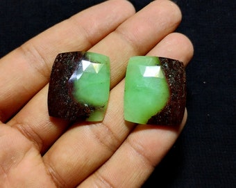 Natural Bio Chrysoprase Faceted Gemstone Pair, Rectangle Shape Chrysoprase Rose Cut Pair, Top Quality Chrysoprase For Jewelry, 26x22 MM,