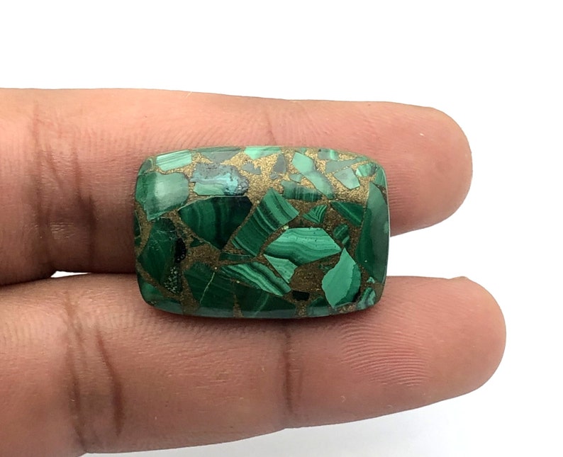 Copper Malachite Designer Cabochon Copper Malachite Smooth Cabochon e Gemstone. 32 Cts 27x18 mm Copper Malachite Rectangle Cabochon