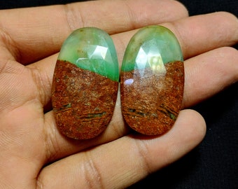 Natural Bio Chrysoprase Faceted Gemstone Pair, Oval Shape Chrysoprase Rose Cut Pair, Top Quality Chrysoprase For Making Jewelry, 39x22 MM,