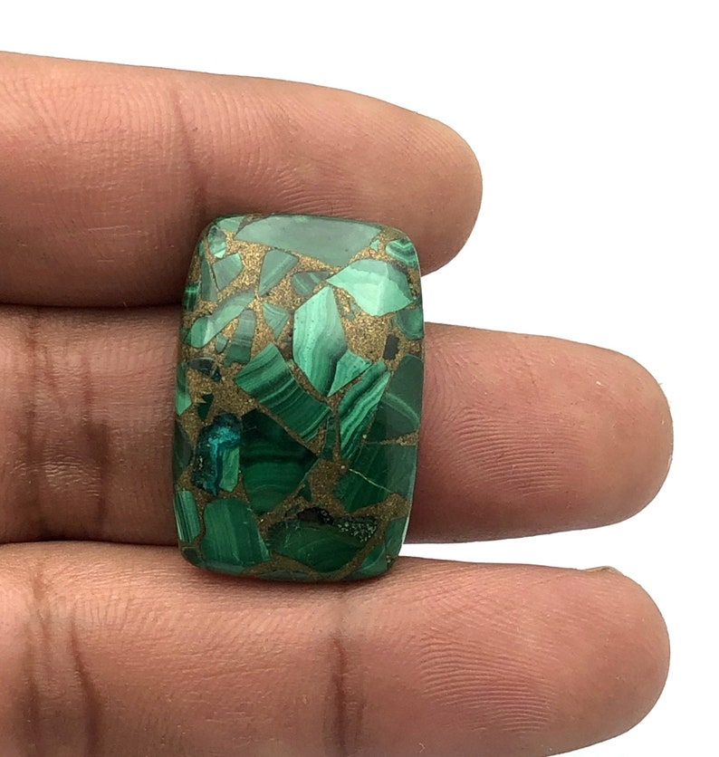 Copper Malachite Designer Cabochon Copper Malachite Smooth Cabochon e Gemstone. 32 Cts 27x18 mm Copper Malachite Rectangle Cabochon