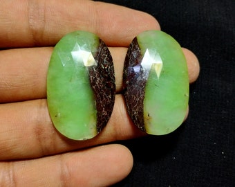 Natural Bio Chrysoprase Faceted Gemstone Pair, Oval Shape Chrysoprase Rose Cut Pair, Top Quality Chrysoprase For Making Jewelry, 37x25 MM,