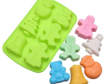 6 cavities Christmas Snowman Bells Gingerbread Man Bear Tree silicone soap mold soap mold silicone molds Christmas jelly mold