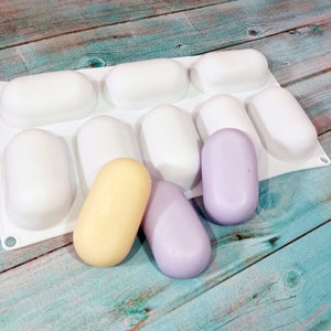 Molde de silicona ovalado con forma de píldora de 8 cavidades Molde ovalado para jabón Moldes de silicona Molde ovalado para velas