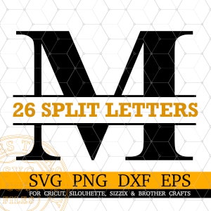 Letras de monograma divididas Svg Png, fuente Cricut Svg, fuente Silhouette, archivos Dxf, monograma dividido Svg, monograma Png, letras de nombre divididas Svg
