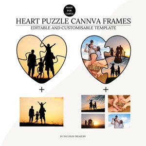 Canva Frame Template, Heart Puzzle Canva Template, Editable Photo Fill Puzzle, Create Your Own Drag and Drop Puzzle Canva Photo Frame