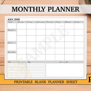 Blank A3 Size Monthly Planner Sheet Printable PDF File No Pre-filled ...